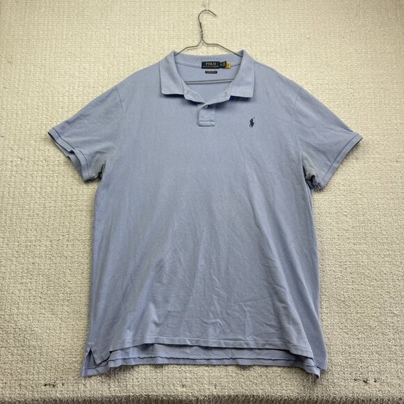 Polo Ralph Lauren Custom Slim Fit Mesh Baby Blue Cotton Polo Shirt Men XXL Read - Picture 1 of 16